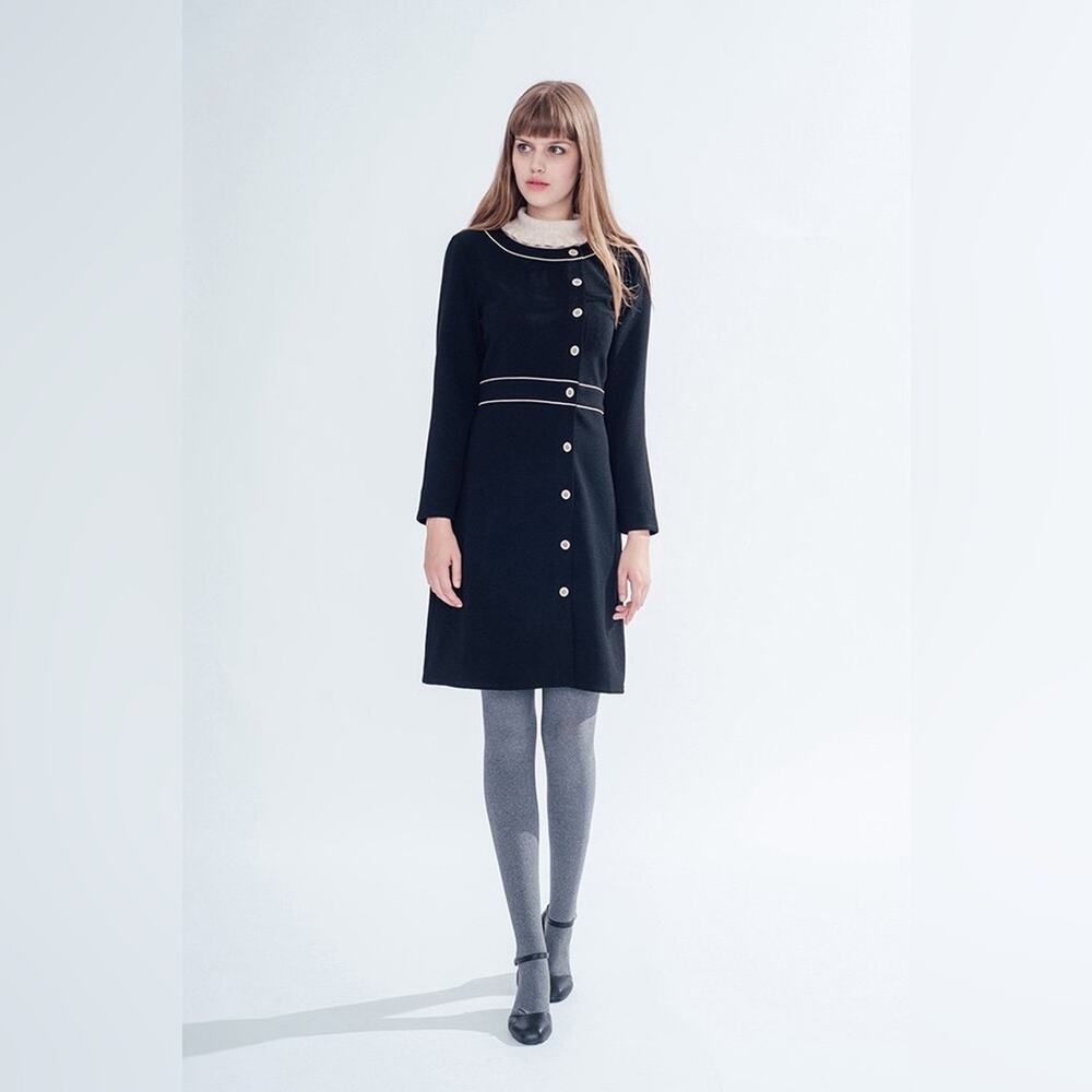 Miss Patina Camellia Black Cuffed Long Sleeves Dress NWOT